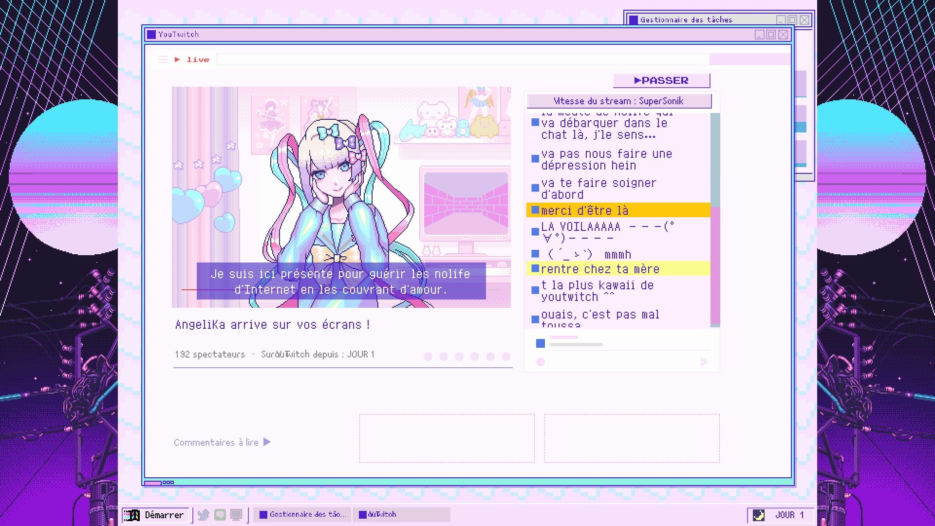 Une fenêtre de stream en cours avec quelques commentaires désobligeants