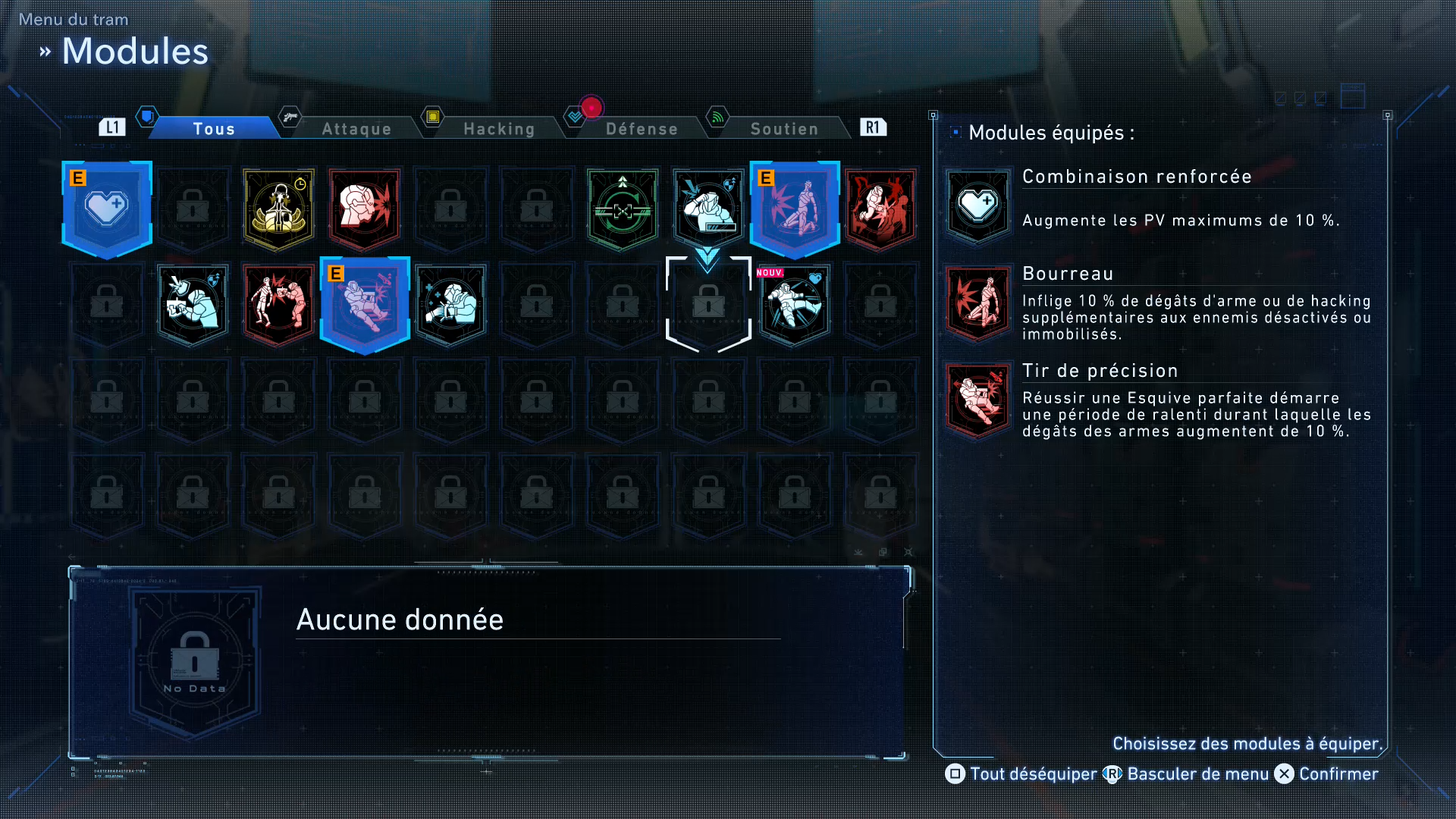 Un liste d'options pour aider le joueur