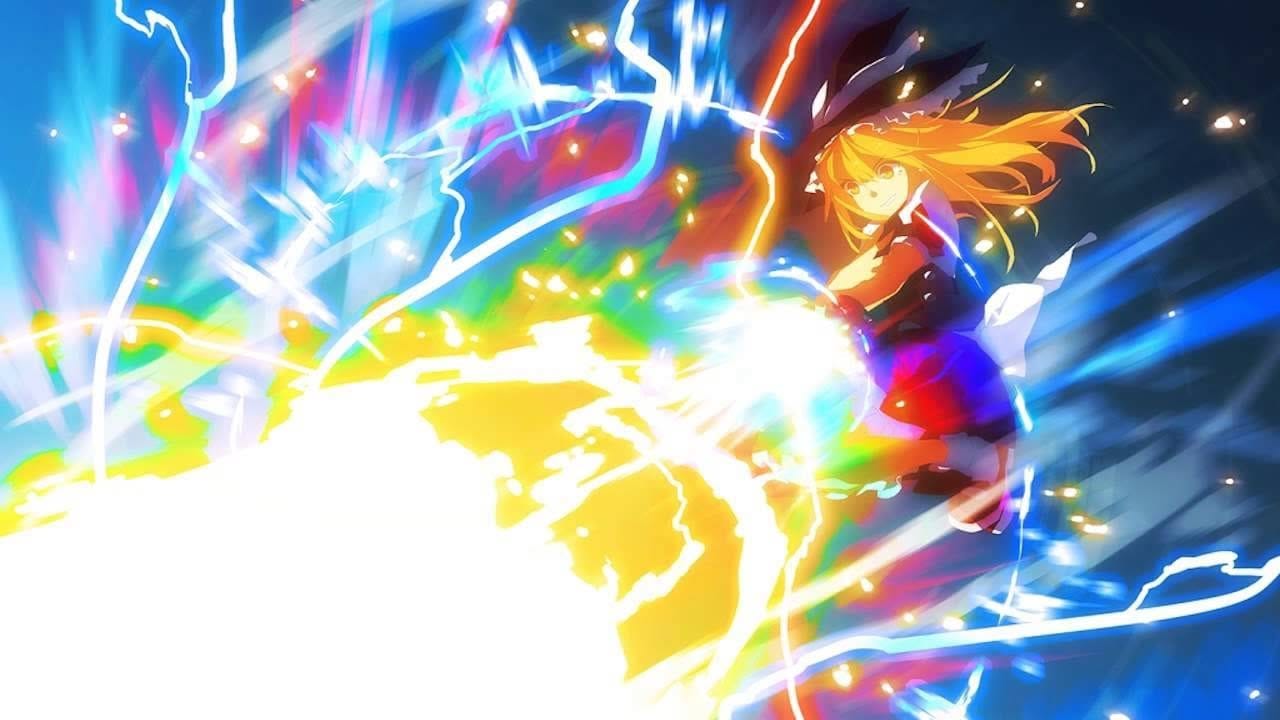 Une jeune sorcière blonde balance un gros rayon laser